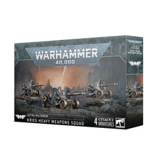 This multipart plastic kit builds a Krieg Heavy Weapons Squad – three Heavy Weapons Gunners and one Fire Coordinator. This kit comprises 111 plastic components, 3x Citadel 50mm Round Bases, and 1x Citadel 25mm Round Base. This set also includes 1x Death Korps of Krieg Transfer Sheet containing 803 waterslide transfers to customise your squad.
These miniatures are supplied unpainted and require assembly – we recommend using Citadel Plastic Glue and Citadel Colour paints.
This kit releases on 2/22