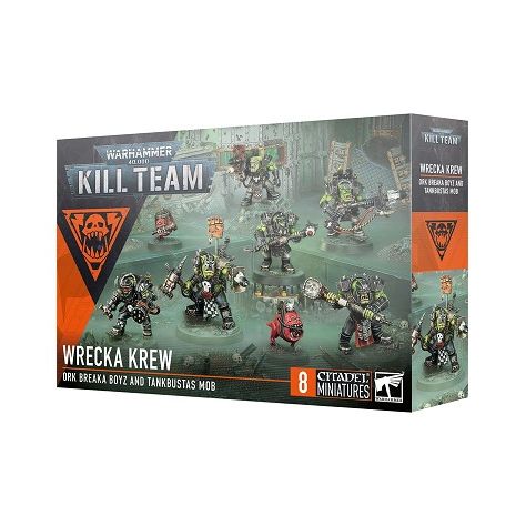 This multipart plastic kit builds eight Wrecka Krew miniatures. This kit comprises 129 plastic components, 1x Citadel 40mm Round Base, 5x Citadel 32mm Round Bases, and 2x Citadel 25mm Round Bases. This set also includes 1x Ork Transfer Sheet, containing 438 high-quality waterslide transfers to customise your miniatures.
These miniatures require assembly and are supplied unpainted – we recommend using Citadel Plastic Glue and Citadel Colour paints.