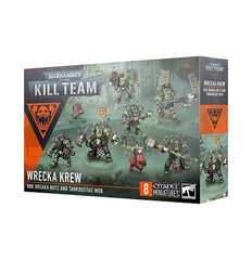 This multipart plastic kit builds eight Wrecka Krew miniatures. This kit comprises 129 plastic components, 1x Citadel 40mm Round Base, 5x Citadel 32mm Round Bases, and 2x Citadel 25mm Round Bases. This set also includes 1x Ork Transfer Sheet, containing 438 high-quality waterslide transfers to customise your miniatures.
These miniatures require assembly and are supplied unpainted – we recommend using Citadel Plastic Glue and Citadel Colour paints.