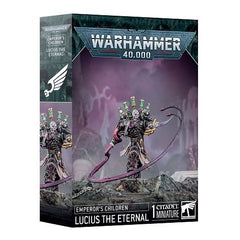 This product has a release date of 05/26/2025.
This multipart plastic kit builds Lucius the Eternal. This kit comprises 21 plastic components, and 1x Citadel 50mm Round Base. This miniature requires assembly and is supplied unpainted – we recommend using Citadel Plastic Glue and Citadel Colour paints.