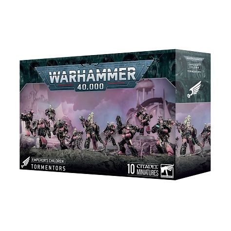 This product has a release date of 05/26/2025.
This multipart plastic kit builds 10 Tormentors. This kit comprises 212 plastic components, 10x Citadel 32mm Round Bases, and 1x Emperor's Children Transfer Sheet containing 150 high-quality waterslide transfers to decorate your miniatures.
These miniatures require assembly and are supplied unpainted – we recommend using Citadel Plastic Glue and Citadel Colour paints.