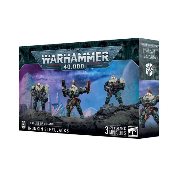 This multipart plastic kit builds three Ironkin Steeljacks. This kit comprises 82 plastic components, 3x Citadel 40mm Round Bases, and 1x Leagues of Votann Transfer Sheet containing 555 high-quality waterslide transfers to decorate your miniatures.