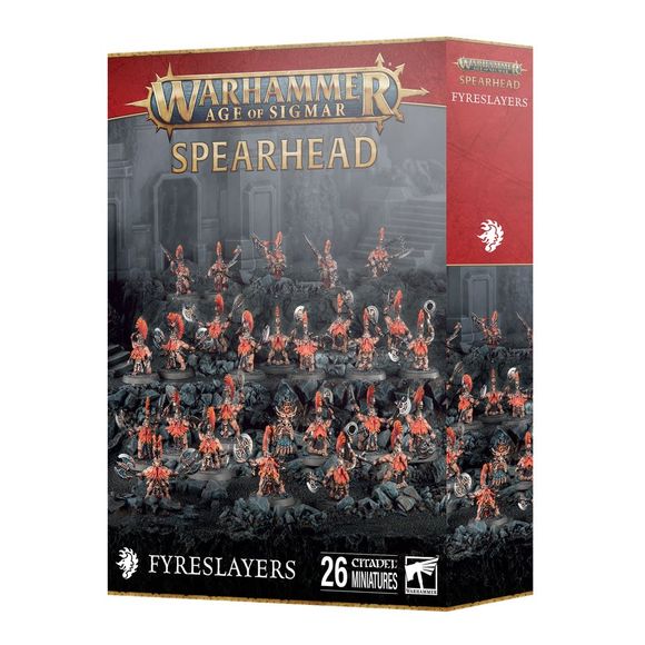 This set includes the following multipart plastic models:
– 1x Battlesmith
– 5x Hearthguard Berzerkers( which can alternatively be built as Auric Hearthguard)
– 20x Vulkite Berzerkers
All models are supplied with their appropriate bases.
These miniatures are supplied unpainted and require assembly – we recommend using Citadel Plastic Glue and Citadel Colour paints.
