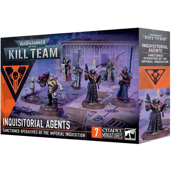 This set comprises 73 plastic components and is supplied with 6x Citadel 25mm Round Bases and 1x Citadel 32mm Round Base. These miniatures are supplied unpainted and require assembly – we recommend using Citadel Plastic Glue and Citadel Colour paints.
Note that you will need to requisition additional operatives to use these models in games of Kill Team – either a second Kill Team: Inquisitorial Agents set or models from Kill Team: Death Korps, Kill Team: Exaction Squad, Kill Team: Imperial Navy Breachers,