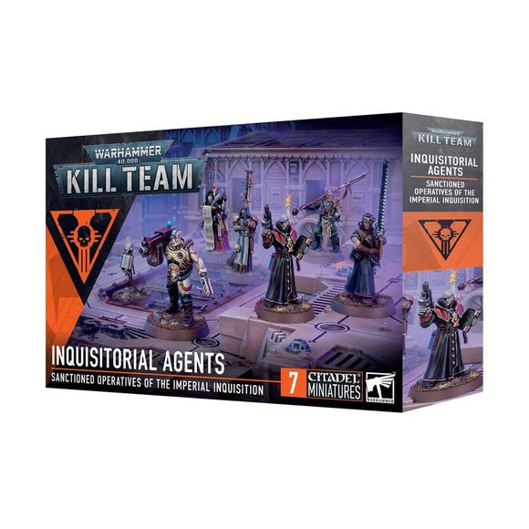This set comprises 73 plastic components and is supplied with 6x Citadel 25mm Round Bases and 1x Citadel 32mm Round Base. These miniatures are supplied unpainted and require assembly – we recommend using Citadel Plastic Glue and Citadel Colour paints.
Note that you will need to requisition additional operatives to use these models in games of Kill Team – either a second Kill Team: Inquisitorial Agents set or models from Kill Team: Death Korps, Kill Team: Exaction Squad, Kill Team: Imperial Navy Breachers,