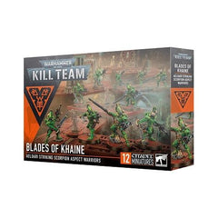 This multipart plastic kit builds 10 Striking Scorpion Aspect Warriors. This kit contains 168 plastic components, 10x Citadel 28.5mm Round Bases, a sheet of 38 double-sided Blades of Khaine tokens, and 2x Citadel 25mm Round Bases. This set also includes 1x Craftworlds Transfer Sheet containing 378x high-quality waterslide transfers for you to use to decorate your models.
These miniatures are supplied unpainted and require assembly – we recommend using Citadel Plastic Glue and Citadel Colour paints.