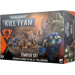 Inside the box, you will find:
– 14x Citadel Miniatures
– 7x Angels of Death Kill Team operatives, cast in blue plastic
– 7x Plague Marine Kill Team operatives, cast in green plastic
– 1x 64-page Kill Team Starter Handbook
– 1x Kill Team token sheet containing 92x tokens
– 2x reference sheets
– 10x D6 dice
– 1x double-sided game board
– 3x sheets of slot-together MDF terrain
The miniatures in this set are each supplied with a sculpted base. These push-fit miniatures are designed to be pushed off their fra