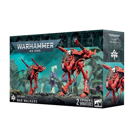 This multipart plastic kit builds two War Walkers. This kit comprises 68 plastic components, 2x clear plastic components, and 2x Aeldari 60mm Round Bases. This set also includes 1x Aeldari Transfer Sheet containing 378 waterslide transfers to customise your miniatures.
These miniatures are supplied unassembled and unpainted – we recommend Citadel Plastic Glue and Citadel Colour paints.