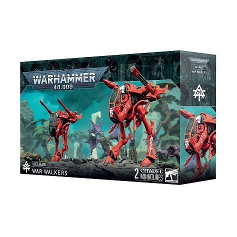 This multipart plastic kit builds two War Walkers. This kit comprises 68 plastic components, 2x clear plastic components, and 2x Aeldari 60mm Round Bases. This set also includes 1x Aeldari Transfer Sheet containing 378 waterslide transfers to customise your miniatures.
These miniatures are supplied unassembled and unpainted – we recommend Citadel Plastic Glue and Citadel Colour paints.
