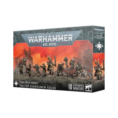 This multipart plastic kit builds 10 Traitor Guardsmen. The kit contains:
– 1x Traitor Sergeant armed with a boltgun or a corrupted pistol, and chainsword, power weapon, or close combat weapon (can alternatively be built as a Traitor Guardsman with a lasgun)
– 1x Traitor Guardsman armed with a lasgun or meltagun
– 1x Traitor Guardsman armed with a lasgun or plasma gun
– 1x Traitor Guardsman armed with a lasgun or flamer
– 1x Traitor Guardsman armed with a lasgun or Cultist sniper rifle
– 1x Traitor Guardsma