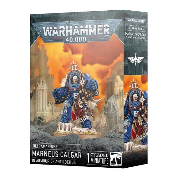 This multipart plastic kit builds Marneus Calgar in Armour of Antilochus. This kit comprises 18 plastic components and 1x Citadel 50mm Round Base. This miniature requires assembly and is supplied unpainted – we recommend using Citadel Plastic Glue and Citadel Colour paints.