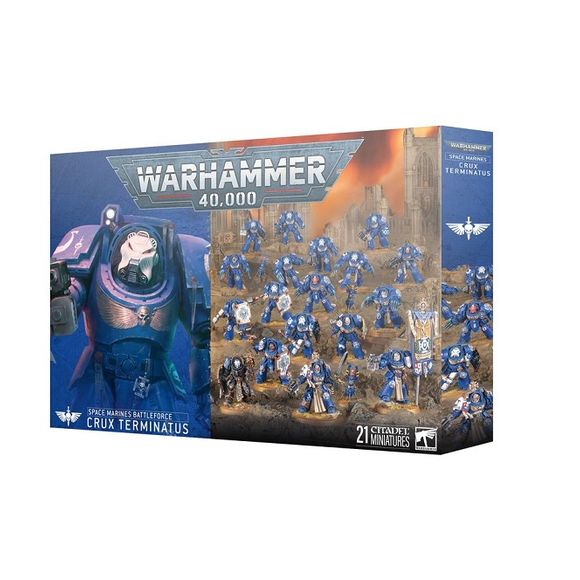 Release Date 11/08
This boxed set builds 21 multipart plastic Space Marine miniatures:
– 1x Captain in Terminator Armour
– 1x Chaplain in Terminator Armour
– 1x Ancient in Terminator Armour
– 5x Terminator Squad miniatures (plus a Teleport Homer)
– 10x Terminator Assault Squad miniatures (plus two Teleport Homers)
This kit comprises 502 plastic components, 1x Citadel 50mm Round Base, 3x Citadel 25mm Round Bases, and 17x Citadel 40mm Round Bases.
These miniatures require assembly and are supplied unpainted