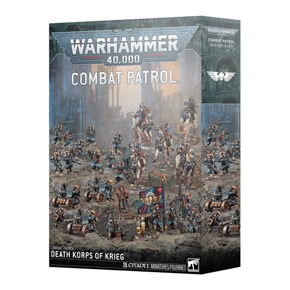Release Date 10/11/2025
This boxed set builds 26 multipart plastic Astra Militarum miniatures:
– 5x Death Riders
– 4x Krieg Heavy Weapons Squad miniatures
– 10x Death Korps of Krieg soldiers
– 7x Krieg Command Squad miniatures
This kit comprises 803 plastic components, 1x Citadel 32mm Round Base, 17x Citadel 25mm Round Bases, 5x Citadel 60mm by 35.5mm Oval Bases, 3x Citadel 50mm Round Bases, and 1x Death Korps of Krieg Transfer Sheet containing 803 high-quality waterslide transfers to decorate your miniatur