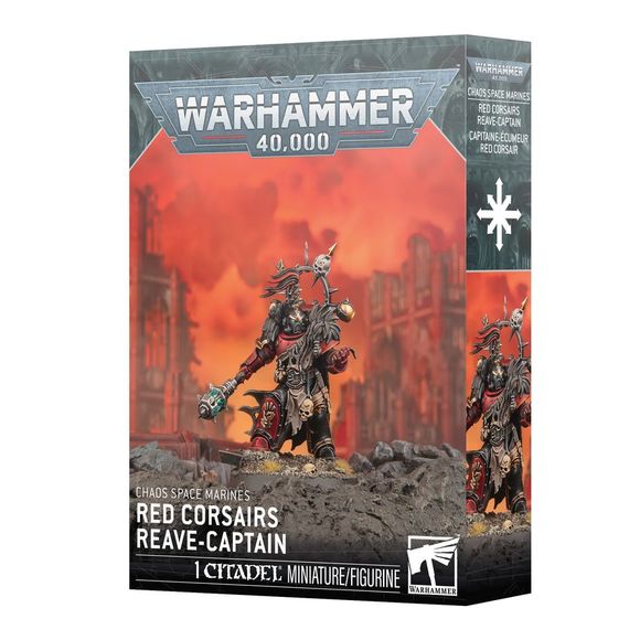 Release Date 3/21/2026
This multipart plastic kit builds one Red Corsairs Reave-Captain. This kit comprises 23 plastic components and 1 Citadel 40mm Round Base. This miniature requires assembly and is supplied unpainted – we recommend using Citadel Plastic Glue and Citadel Colour paints.