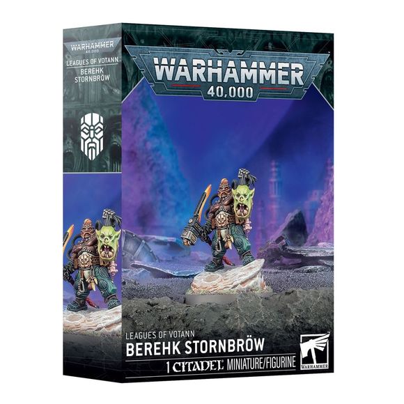 Release Date 03/21/26
This multipart plastic kit builds Berehk Stornbröw. This kit comprises 17 plastic components and 1x Citadel 40mm Round Base. This miniature requires assembly and is supplied unpainted – we recommend using Citadel Plastic Glue and Citadel Colour paints.