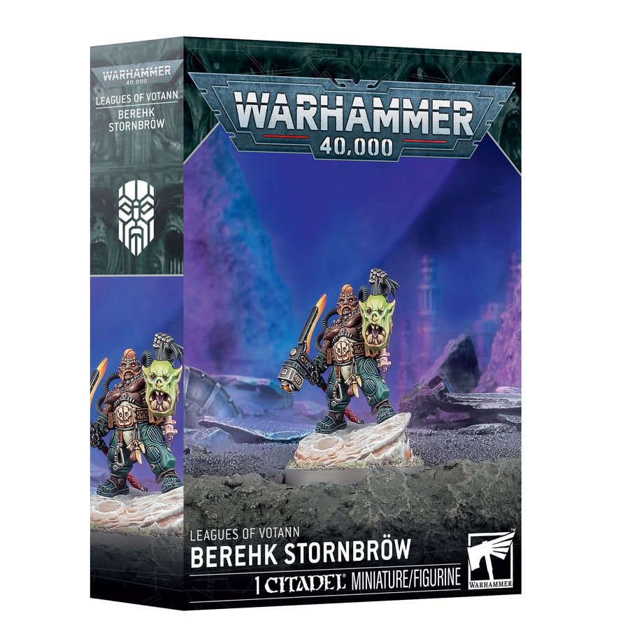 Release Date 03/21/26
This multipart plastic kit builds Berehk Stornbröw. This kit comprises 17 plastic components and 1x Citadel 40mm Round Base. This miniature requires assembly and is supplied unpainted – we recommend using Citadel Plastic Glue and Citadel Colour paints.