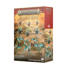 Release Date 4/11
This boxed set builds 12 multipart plastic Sylvaneth miniatures:
– 1 Arch-Revenant
– 3 Revenant Seekers (which can alternatively be built as Spiterider Lancers)
– 3 Spiterider Lancers (which can alternatively be built as Revenant Seekers)
– 5 Gossamid Archers
This kit comprises 224 plastic components, 1 Citadel 40mm Round Base, 5 Citadel 32mm Round Bases, 6 Citadel Large Flying Bases, and 6 Citadel Ball Socket Stems. These miniatures require assembly and are supplied unpainted – we recomme