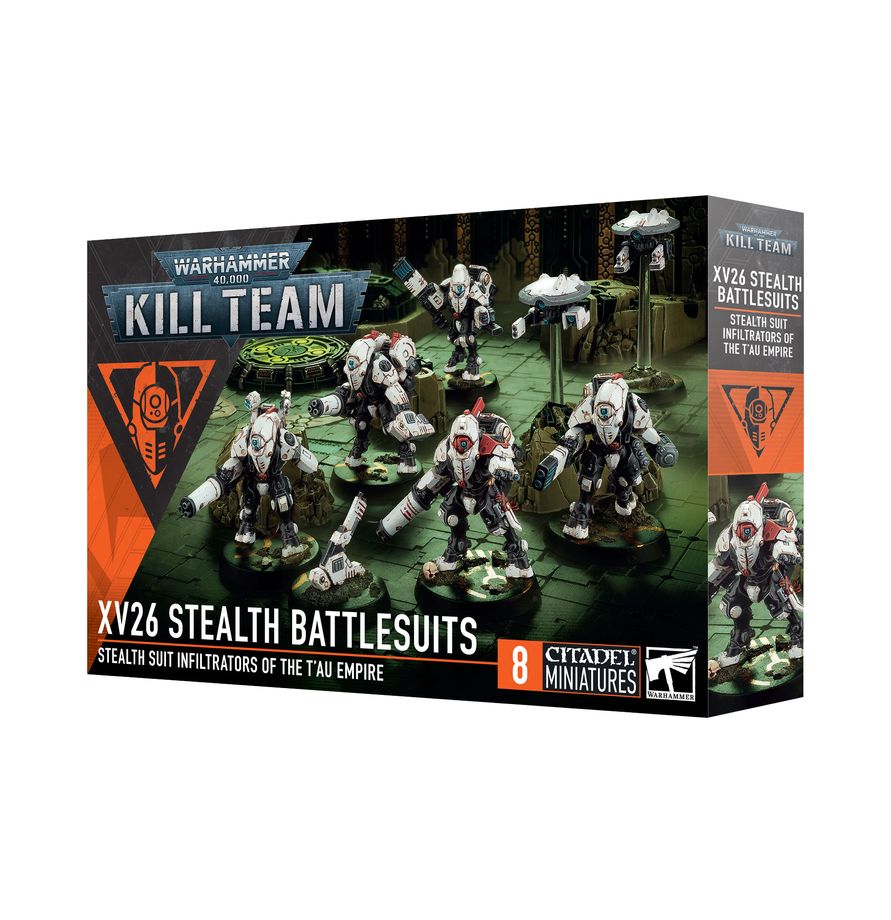 This multipart plastic kit builds eight XV26 Stealth Battlesuits operatives. This kit comprises 105 plastic components, 3x Citadel 28.5mm Round Bases, 5x Citadel 32mm Round Bases, and 2x Ball Socket Stems. These miniatures require assembly and are supplied unpainted – we recommend using Citadel Plastic Glue and Citadel Colour paints.