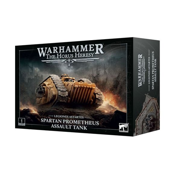 This multipart plastic kit builds a Spartan Prometheus Assault Tank. Contents:
– 207 plastic components
– 1 Legiones Astartes Vehicle Transfer Sheet
– 1 construction guide
The Legiones Astartes Vehicle Transfer Sheet features 288 high-quality waterslide transfers. These include Imperial Fists, Sons of Horus, Salamanders, and Iron Warriors icons, plus numbers and other markings to decorate your tank.
This miniature requires assembly and is supplied unpainted. We recommend:
– Citadel Tools: Super Fine Detai