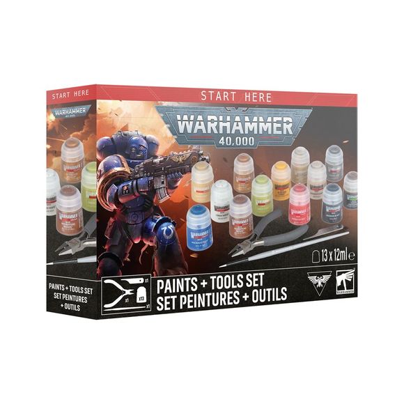 Release date: 7/25/2026
– 1 Abaddon Black (Base)
– 1 Orruk Flesh (Base)
– 1 Averland Sunset (Base)
– 1 Macragge Blue (Base)
– 1 Mournfang Brown (Base)
– 1 Leadbelcher (Base)
– 1 Retributor Armour (Base)
– 1 Corax White (Base)
– 1 Mephiston Red (Base)
– 1 Rakarth Flesh (Base)
– 1 Zandri Dust (Base)
– 1 Agrax Earthshade (Shade)
– 1 Armageddon Dust (Texture)
Contents:
– 13 Warhammer Colour paints
– 1 Warhammer Colour Starter Brush
– 1 Warhammer Colour Starter Set Clippers
– 1 mouldline scraper