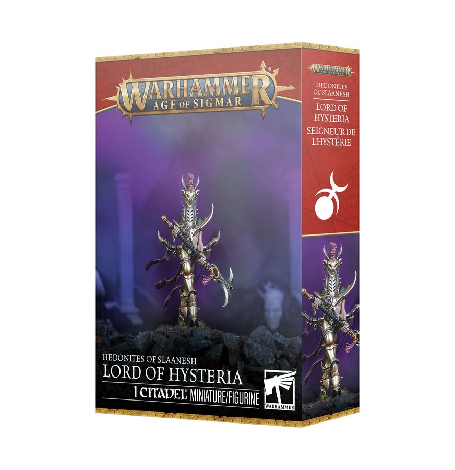 Release Date 7/4/2026
This multipart plastic kit builds a Lord of Hysteria.
Contents:
– 17 plastic components
– 1 Citadel 40mm Round Base
– 1 construction guide
This miniature requires assembly and is supplied unpainted. We recommend:
– Citadel Tools: Super Fine Detail Cutters
– Warhammer Colour Plastic Glue
– Warhammer Colour paints