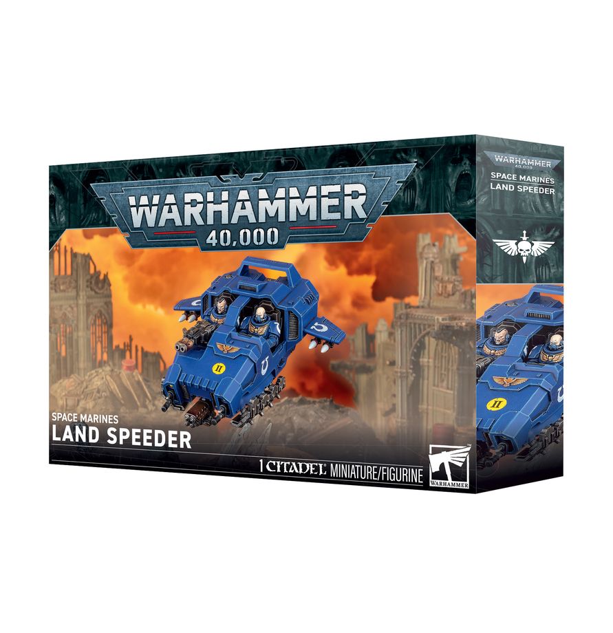 Release Date 10/03/2026
Add fast-moving fire support to your Warhammer 40,000 army with the Space Marines Land Speeder. This multipart plastic kit builds a highly mobile anti-grav vehicle armed for flexible battlefield roles, including anti-armor, anti-infantry, and ranged support. Weapon options include a multi-melta, onslaught gatling cannon or pyrecannon, plus a stormfury missile launcher. Pilot head and basing options allow additional customization.
Contents:
– 44 plastic components
– 1 Citadel 105mm by