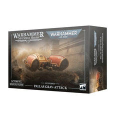 Release Date 10/17/2026
<p><strong>Warhammer: Adeptus Custodes – Pallas Grav-Attack</strong> adds a fast, heavily armed skimmer to your Legio Custodes or Adeptus Custodes force. Built for rapid strikes and target hunting, the Pallas can be equipped with either a twin Arachnus Blaze Cannon or twin Iliastus Accelerator Culverin to engage infantry and armored threats.</p>
<p>This multipart plastic kit builds 1 Pallas Grav-Attack and includes 76 plastic components, a Citadel 105mm x 70mm oval base, flying stem
