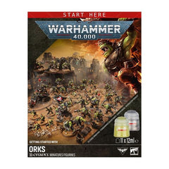 Release Date 7/25/2026
This box includes 33 push-fit Ork miniatures:
– 1 Warboss
– 1 Weirdboy
– 20 Ork Boyz
– 10 Gretchin
– 1 Wartrakk
This set contains the following Warhammer Colour paint pots and accessories:
– 1 Softcover 44-page Introductory Booklet
– 1 Warhammer Colour Starter Brush
– 1 Texture Spreader
– 1 Abaddon Black (Base)
– 1 Orruk Flesh (Base)
– 1 Runelord Brass (Base)
– 1 Leadbelcher (Base)
– 1 Zandri Dust (Base)
– 1 Wraithbone (Base)
– 1 Mephiston Red (Base)
– 1 Mournfang Brown (Base)
– 1 Daw