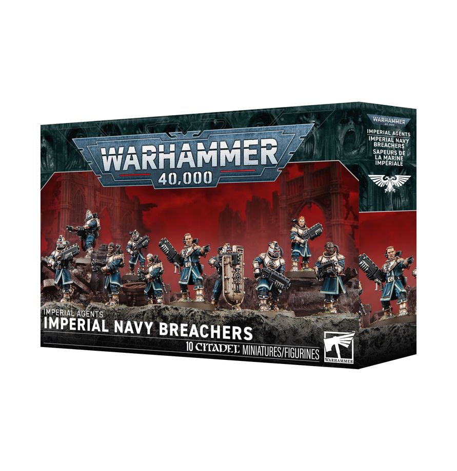 Release Date 8/8/2026
This multipart plastic kit builds a squad of 10 Imperial Navy Breachers. Contents:
– 116 plastic components
– 8 Citadel 25mm Round Bases
– 2 Citadel 28.5mm Round Bases
– 1 construction guide
These miniatures require assembly and are supplied unpainted. We recommend:
– Citadel Tools: Super Fine Detail Cutters
– Warhammer Colour Plastic Glue
– Warhammer Colour paints