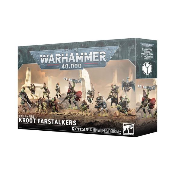 Release Date 8/8/2026
This multipart plastic kit builds a squad of 10 Kroot Farstalkers and 2 Kroot Hounds. Contents:
– 142 plastic components
– 11 Citadel 28.5mm Round Bases
– 1 Citadel 32mm Round Base
– 1 construction guide
These miniatures require assembly and are supplied unpainted. We recommend:
– Citadel Tools: Super Fine Detail Cutters
– Warhammer Colour Plastic Glue
– Warhammer Colour paints