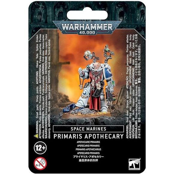 This multi-part plastic kit contains the components necessary to assemble a Primaris Apothecary.