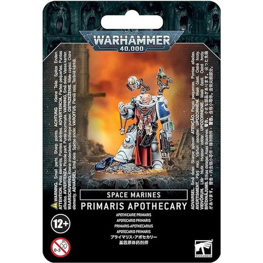 This multi-part plastic kit contains the components necessary to assemble a Primaris Apothecary.