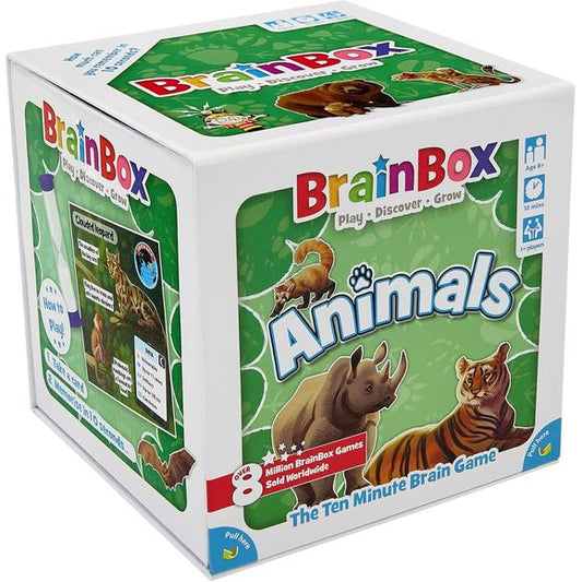 BrainBox is a fun memory and observation card game which tests your eye for detail. What can you remember in just 10 seconds? This animals edition of the game features; habitats, behaviors and much more beside of wildlife from across our planet.
BrainBox Animals contains 54 game cards each representing a different member of the animal kingdom, from; polar bears to pumas, tapirs to tigers and many more besides. Each card has an individual species with details of where and how they live with hand drawn illus