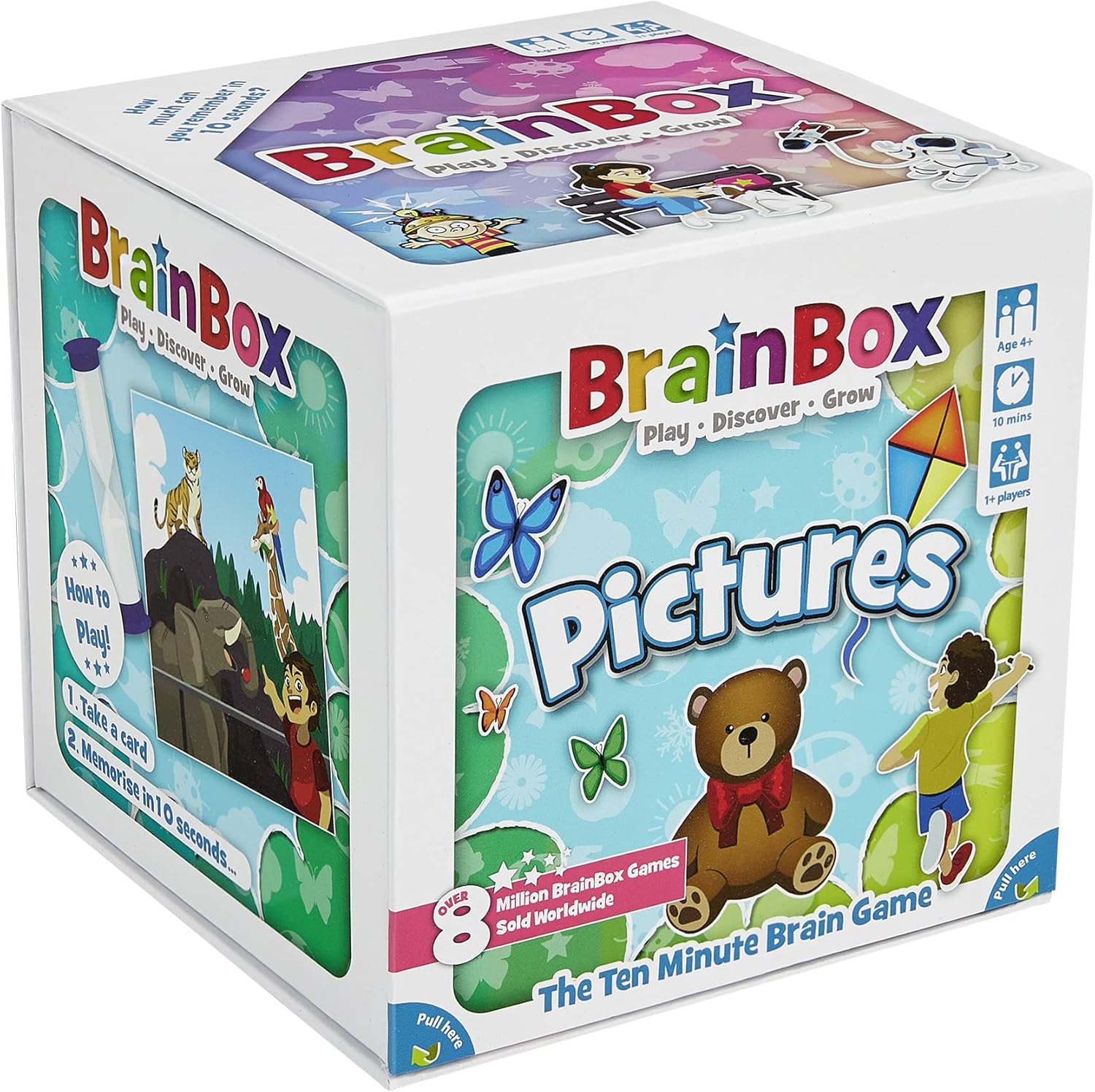 BrainBox is a fun memory and observation card game which tests your eye for detail. What can you remember in just 10 seconds? This Pictures edition of the game features familiar scenes with beautiful detail to develop observation and communication.
BrainBox Pictures contains 55 game cards each showing an everyday scene from in or outside the home. The cards are brought to life with hand drawn illustrations which are rich in detail for children to enjoy.
The game aides children in the growth of communicati
