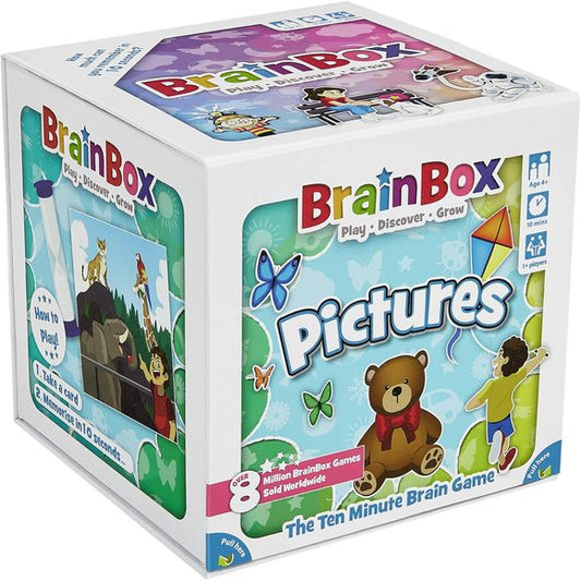 BrainBox is a fun memory and observation card game which tests your eye for detail. What can you remember in just 10 seconds? This Pictures edition of the game features familiar scenes with beautiful detail to develop observation and communication.
BrainBox Pictures contains 55 game cards each showing an everyday scene from in or outside the home. The cards are brought to life with hand drawn illustrations which are rich in detail for children to enjoy.
The game aides children in the growth of communicati