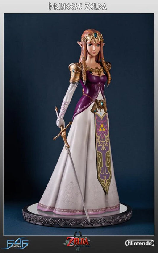 This statue has no edition number, and was a replacement and is in new and unopened condition.
“Spirits of the light! Wielders of the great power that shines far and wide upon the lands of our world… In my hour of need, grant me the light to banish evil!” ~Princess Zelda
First 4 Figures is hugely proud to present Princess Zelda , the fifth in the “Master Arts” line of Twilight Princess Center Pieces.
Princess Zelda is clothed in the dress that is synonymous with her Twilight Princess appearance. At ¼ sc