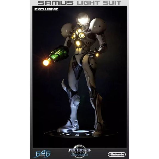 This item is new in box, and never displayed.
With its sleek design and resistance to the elements of Dark Aether, the Light Suit was one of the most powerful and important tools at Samus’ disposal as she set out on a mission to destroy the Dark Dimension. The suit was powered by the Light of Aether and was the result of both Luminoth and Chozo technology.
First 4 Figures is happy to present a new series of Metroid Master Arts statues, starting with the Master Arts Metroid Prime 2 Light Suit. Samus is hol
