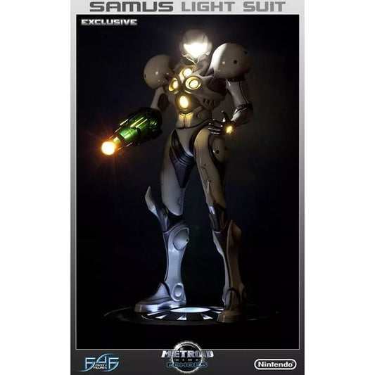This item is new in box, and never displayed, it is a replacement model and is not numbered.
With its sleek design and resistance to the elements of Dark Aether, the Light Suit was one of the most powerful and important tools at Samus’ disposal as she set out on a mission to destroy the Dark Dimension. The suit was powered by the Light of Aether and was the result of both Luminoth and Chozo technology.
First 4 Figures is happy to present a new series of Metroid Master Arts statues, starting with the Maste