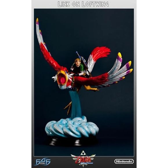 This product is new in box and never displayed.
First 4 Figures presents Link on the Crimson Loftwing, their first statue based on 2011's The Legend of Zelda: Skyward Sword. It captures Link and his Loftwing together, soaring through the air as they explore the skies. They appear to be flying above a base that looks like a mass of swirling clouds. Both of them include the most exacting details, from the Loftwing's feathers to Link's chainmail.
The entire piece measures 26" by 22" by 25", making it the pe