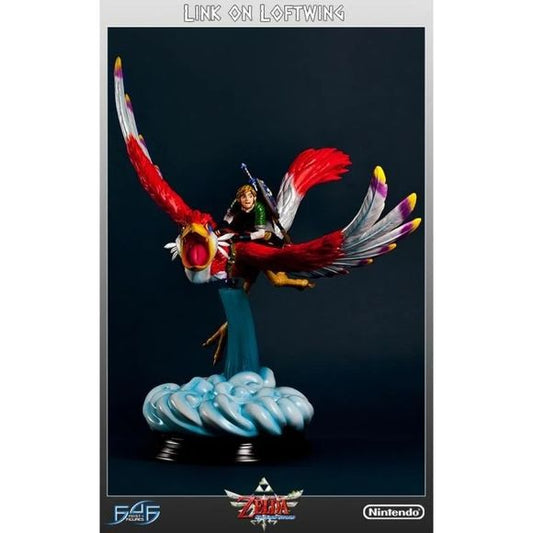 This product is new in box and never displayed.
First 4 Figures presents Link on the Crimson Loftwing, their first statue based on 2011's The Legend of Zelda: Skyward Sword. It captures Link and his Loftwing together, soaring through the air as they explore the skies. They appear to be flying above a base that looks like a mass of swirling clouds. Both of them include the most exacting details, from the Loftwing's feathers to Link's chainmail.
The entire piece measures 26" by 22" by 25", making it the pe