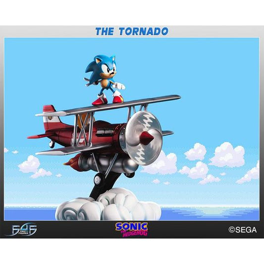 First 4 Figures is proud to present The Tornado Diorama: Capturing the final climactic moments as Sonic and Tails chase after Robotnik at the end of Sonic the Hedgehog 2. Tails pilots the trusty red bi-plane “The Tornado” whilst Sonic rides the wings high above the clouds.
In the exclusive version of "The Tornado" Diorama the rocket booster below the plane is engaged with full effect as it flashes with the inclusion of LEDs. Made of high-quality polystone resin.
Highly limited to 425 pieces worldwide.
Ap