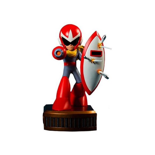 This statue has no edition number, and was a replacement and is in new and unopened condition.
First 4 Figures is proud to reveal Proto Man: the mysterious masked Robot Master who made his debut in Megaman 3 on the Nintendo Entertainment System.
The exclusive version of Proto Man numerous LED lights have been worked into the statue’s design, allowing the appropriate parts of Proto Man’s suit and his Proto Blaster to illuminate.