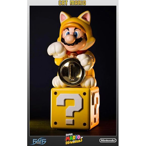 This statue has no edition number, and was a replacement and is in NEW and UNOPENED condition. 
In Super Mario 3D World, Mario can transform into the cute and furry Cat Mario by grabbing one of the Lucky Bell or Super Bell Power Ups. He gets a host of new skills, from the ability to scamper up walls with his claws to a speed boost as he runs along on all fours.
First 4 Figures is happy to power-up our Super Mario collection with the adorable Cat Mario. Clutching a shiny, golden Coin in one paw and with th