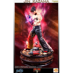 This statue has no edition number, and was a replacement and is in new and unopened condition.
First 4 Figures is proud to present Jin Kazama. Presented in his appearance seen in TEKKEN 3, Jin Kazama is ready to take on the next challenger.
This is the exclusive version of Jin Kazama. This version of the statue is inspired from the TEKKEN Force mode found within the game. Jin Kazama is standing on a Dojo themed base, including breakages scattered all over the floor with a battle damage helmet from the enem