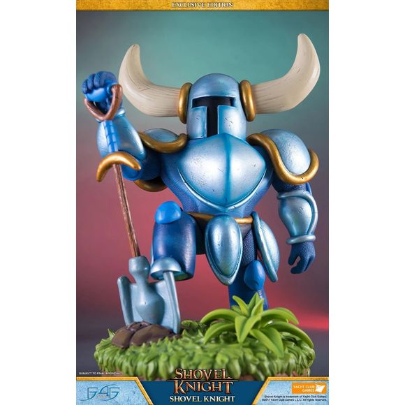 This statue has no edition number, and was a replacement and is in new and unopened condition.
Shovel Knight - Shovel Knight EXCLUSIVE edition comes with the following:-
Shovel Knight - Shovel Knight Statue
Highly detailed base inspired from The Plains, also known as the Plains of Passage straight from the first stage in the game.
Additional Headculpt - Fish Head, resembling the character '????'
roduct Size:
Height - 15.5 inches (39cm)
Width - 12 inches (30cm)
Depth - 10 inches (25cm)