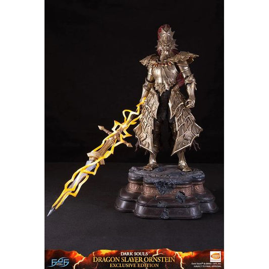 This statue has no edition number, and was a replacement and is in new and unopened condition. 
First 4 Figures is proud to present the highly anticipated Dark Souls - Dragon Slayer Ornstein Resin Statue Exclusive Edition.
One of Lord Gwyn's trusted knights, Ornstein was believed to be the captain of the Four Knights of Gwyn. With being the captain, he was granted a special soul and the Leo Ring by the Lord of Sunlight.
Donning golden armor that was permeated with the power of lightning, it was made to r