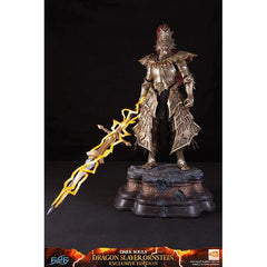This statue has no edition number, and was a replacement and is in new and unopened condition.
First 4 Figures is proud to present the highly anticipated Dark Souls - Dragon Slayer Ornstein Resin Statue Exclusive Edition.
One of Lord Gwyn's trusted knights, Ornstein was believed to be the captain of the Four Knights of Gwyn. With being the captain, he was granted a special soul and the Leo Ring by the Lord of Sunlight.
Donning golden armor that was permeated with the power of lightning, it was made to r