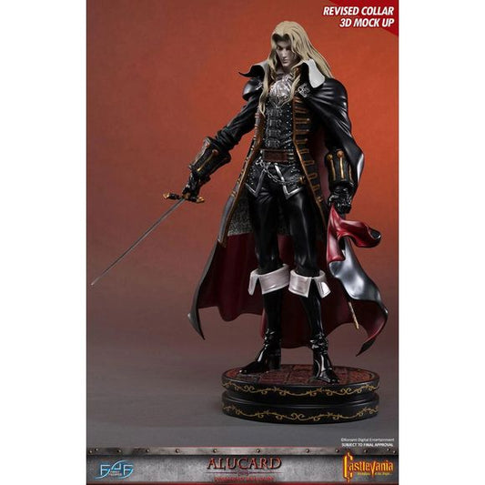 This statue has no edition number, and was a replacement and is in new and unopened condition. 
First 4 Figures is proud to present the highly anticipated Castlevania: Symphony of the Night -  Alucard Twilight Edition!
Alucard, also known as Adrian Fahrenheit Ţepeş, is the dhampir son of Dracula. Born because of an unnatural bond between Dracula and a human woman named Lisa, Alucard had special powers and was destined to be stronger than any human but not as strong as his father.
Alucard is a superb swor
