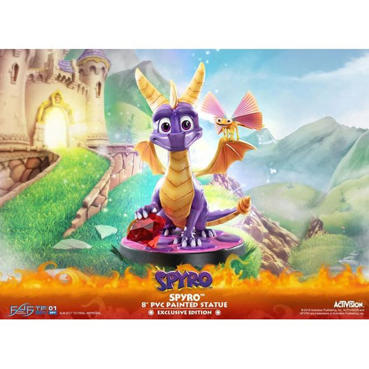This statue has no edition number, and was a replacement and is in new and unopened condition. 
First 4 Figures is proud to present the highly anticipated Spyro the Dragon - Spyro 8" PVC Exclusive Edition Painted statue.
Spyro, an energetic young dragon, is known for defeating his enemies by breathing fire and charging at them. He also has the ability to glide to usually inaccessible places in the game world. Spyro is often accompanied by his dragonfly best friend named Sparx.
Sparx and Spyro have been