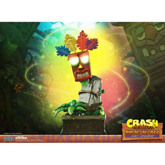 This statue has no edition number, and was a replacement and is in new and unopened condition. 
First 4 Figures is proud to present the highly anticipated Crash Bandicoot – Mini Aku Aku Mask statue Exclusive Companion Edition!
Aku Aku is the deuteragonist of the Crash Bandicoot™ franchise. He serves as the Bandicoot family’s guardian and mentor as they set out on a quest to foil Doctor Neo Cortex’s devious schemes. The levitating mask is possessed by the spirit of a witch doctor.
In the game, Aku Aku has